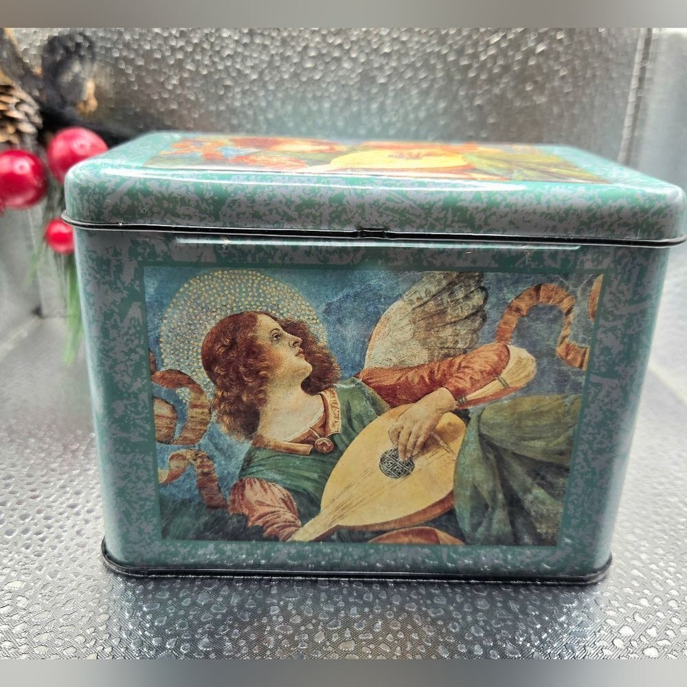 "5/$40" Vintage Christmas Holiday Lidded Musical Harp Angel Tin Box